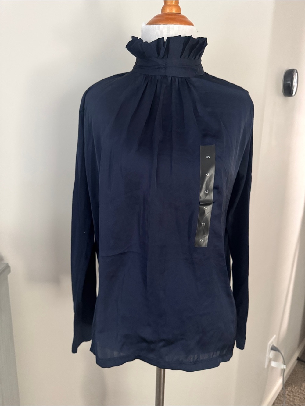 Brand new! Banana Republic Women's Navy Ruffled High-Neck Blouse, sz XS